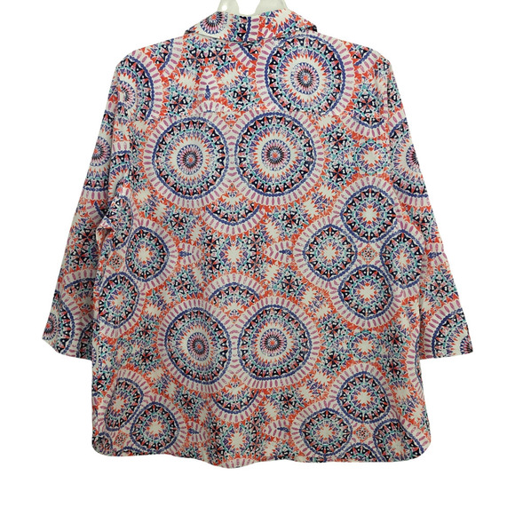 Chico's No Iron Sunburst Button Front Top Size XL / 3 Colorful Cotton 3/4 Sleeve - Picture 7 of 9